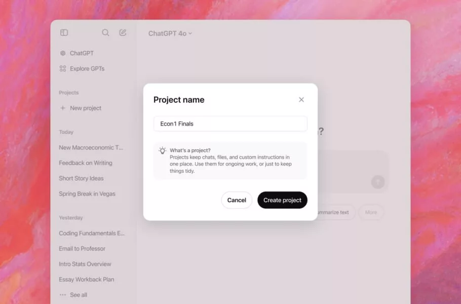 قابلیت جدید ChatGPT با نام Projects برای سازماندهی چت‌ها معرفی شد [تماشا کنید]
