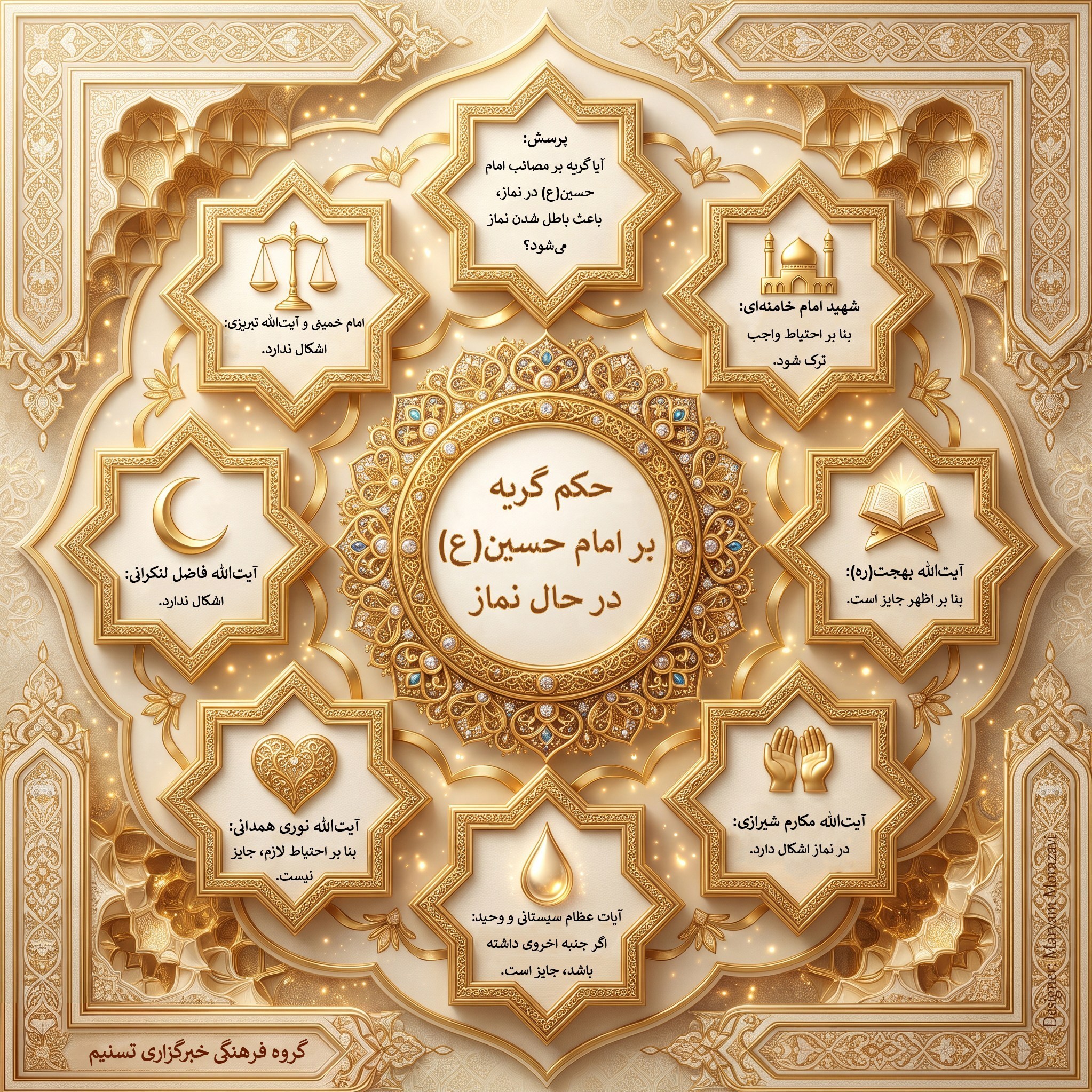 اینفوگرافیک|آیا گریه بر امام حسین (ع) نماز را باطل میکند؟ احکام دینی , مرجع تقلید , شهید امام خامنه ای (ره) , آیتالله سید علی خامنهای , امام خمینی , آیت الله بهجت(ره) , استفتاء , امام حسین (ع) , حسینیه تسنیم ,